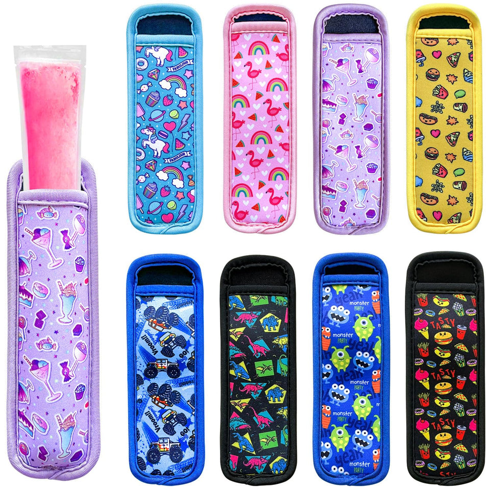 Hzran ice pop sleeves in multiple colors protect hands and keep treats cool.