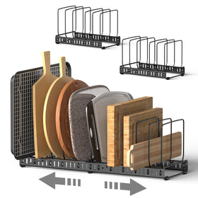 HzTinT cutting board organizer back view for compact storage in a cabinet
