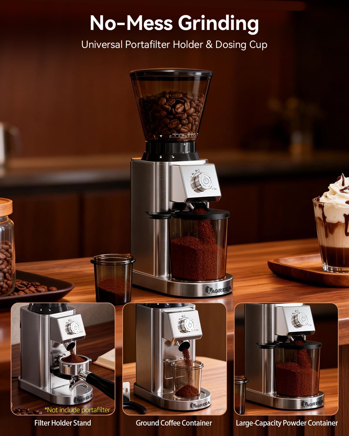 IAGREEA conical burr grinder 40mm burr delivering uniform particles for balanced extraction.