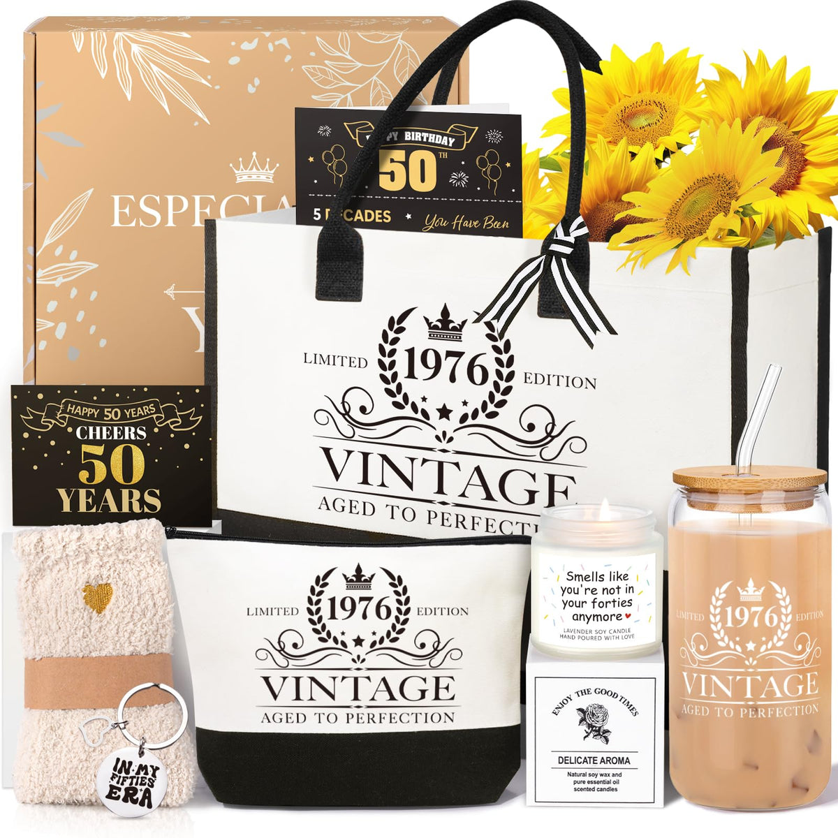 iaovueby 50th birthday canvas tote — versatile daily bag for errands and travel.