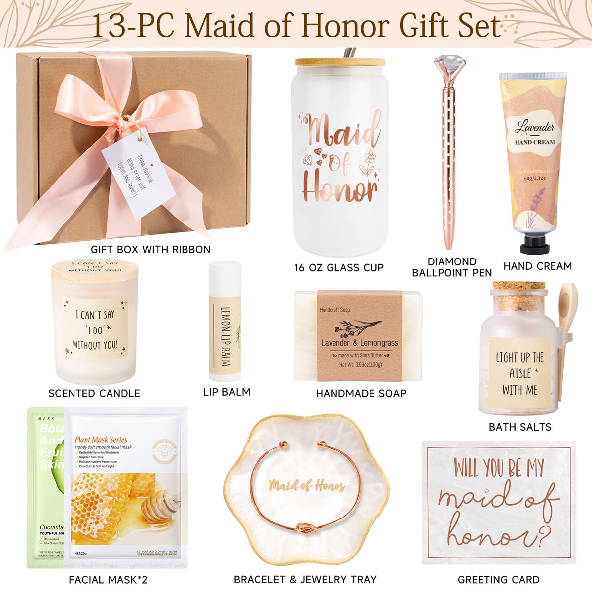 iAOVUEBY maid of honor spa items including face masks for pampering
