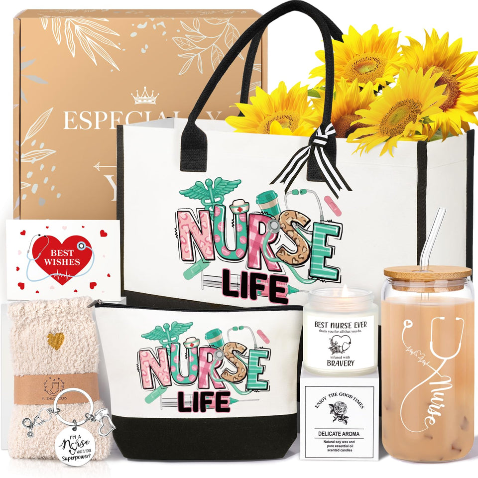iAOVUEBY nurse gifts canvas tote bag for daily use and organization.