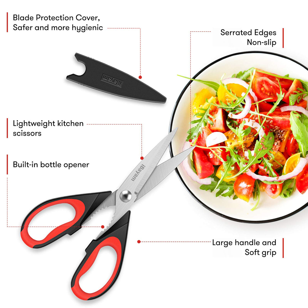iBayam dishwasher-safe kitchen scissors for convenient cleaning