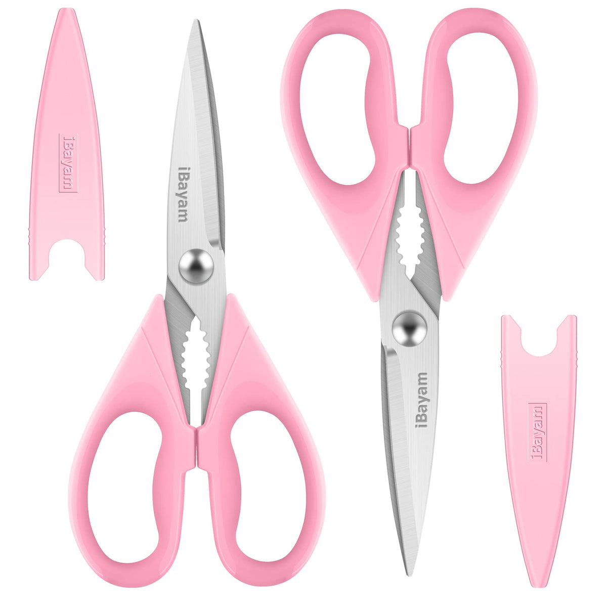 iBayam kitchen scissors 2-pack with pink handles for versatile home use