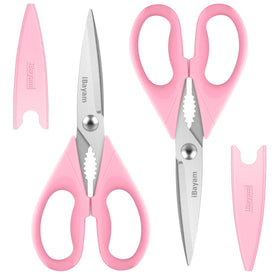 iBayam kitchen scissors 2-pack with pink handles for versatile home use
