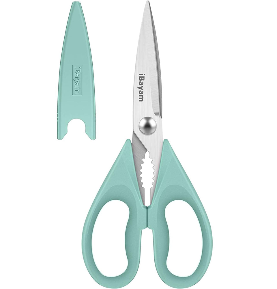 iBayam kitchen scissors 8.5-inch blade closeup highlighting durable edge for versatile tasks.