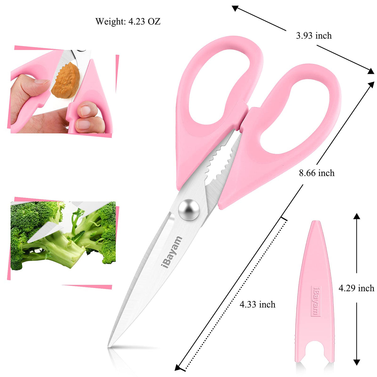 iBayam kitchen scissors dishwasher-safe design for easy cleanup after meals.