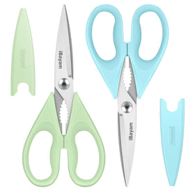 iBayam kitchen shears with light blue handle cutting meat and poultry