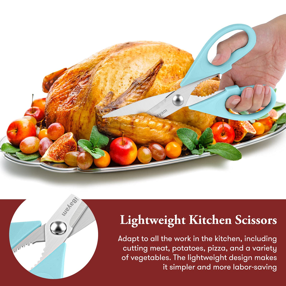 iBayam kitchen shears soft grip handle for comfortable control