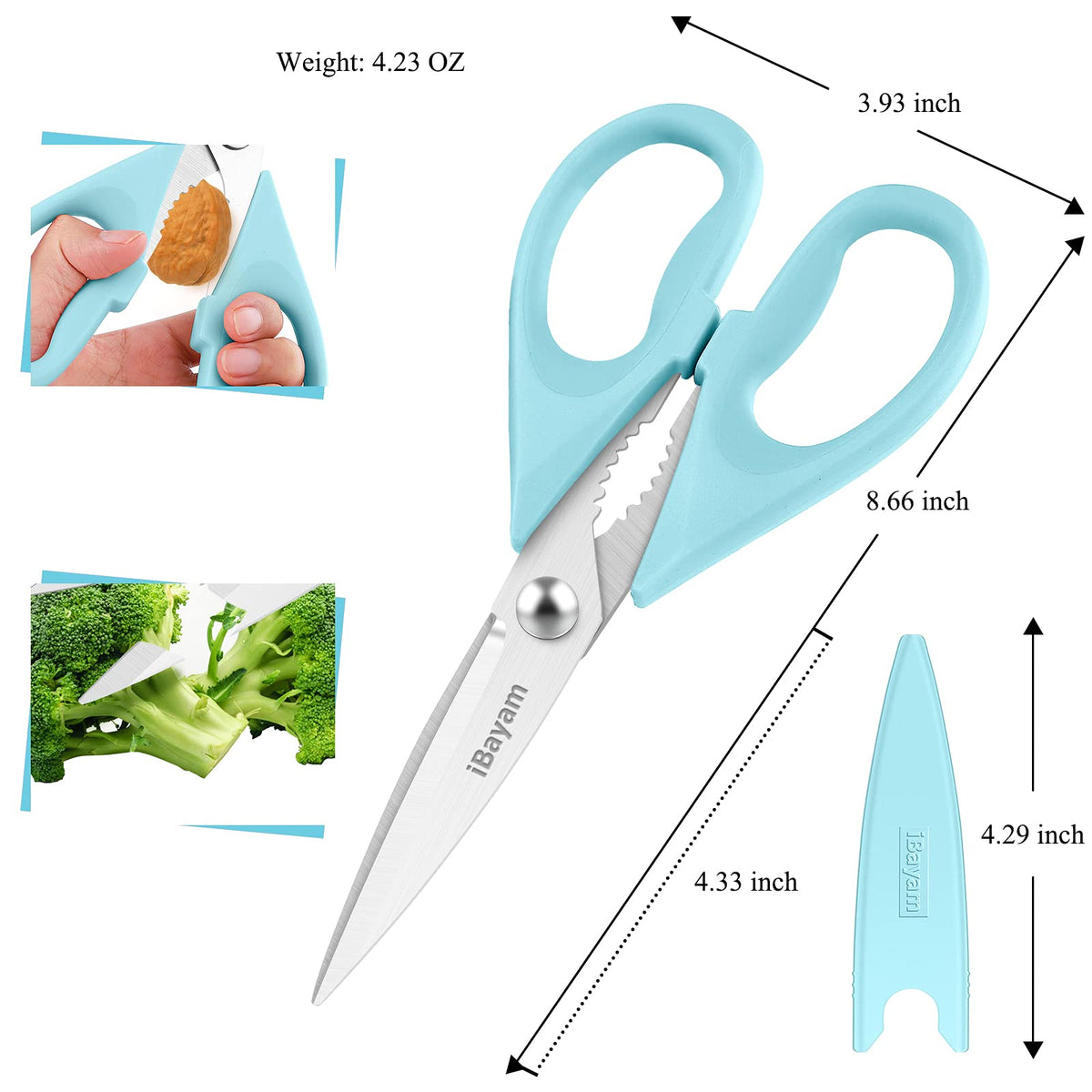 iBayam kitchen shears stainless steel blades close-up for heavy-duty cuts