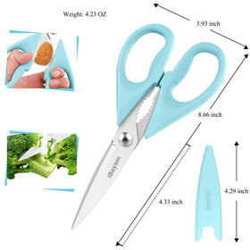 iBayam kitchen shears stainless steel blades close-up for heavy-duty cuts
