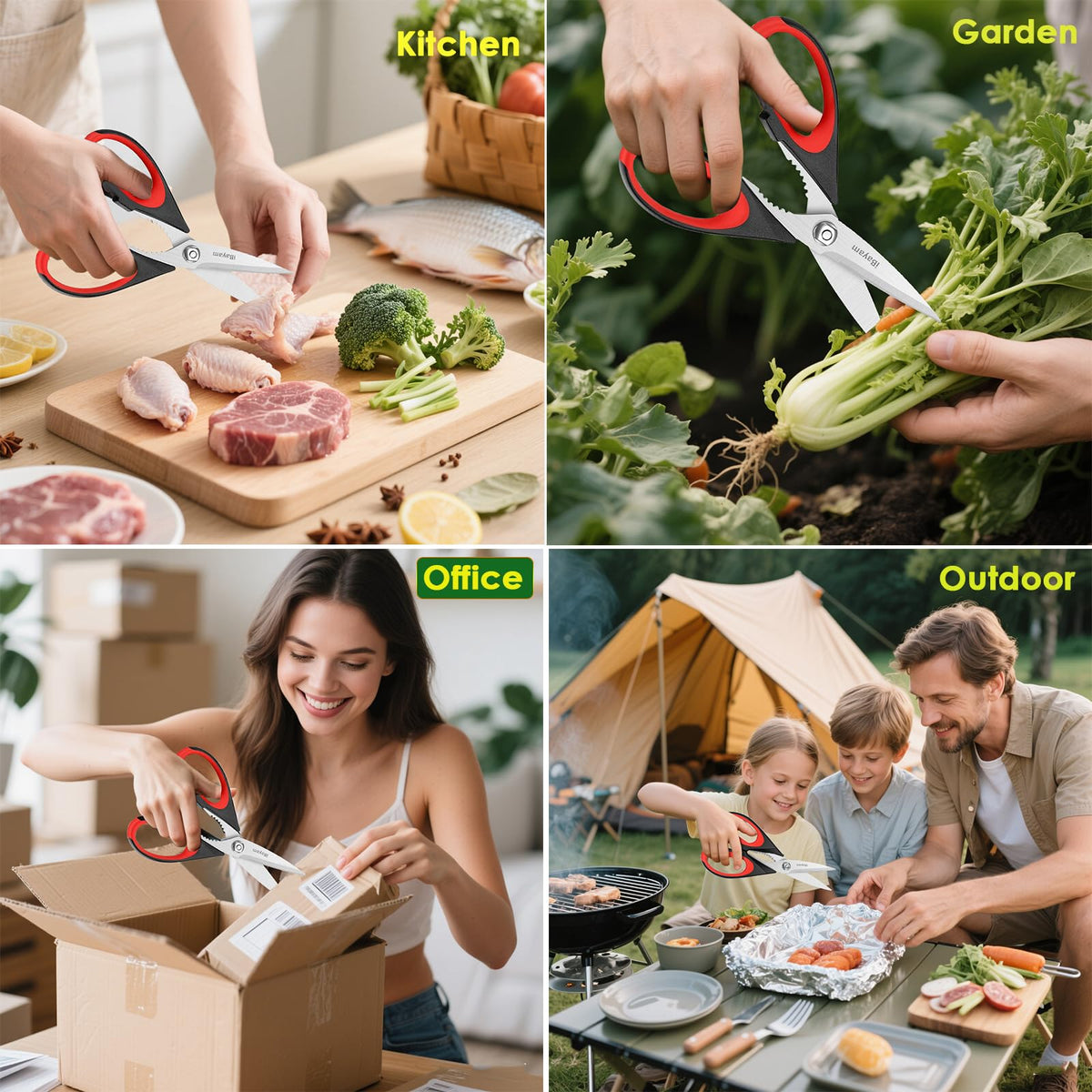 iBayam versatile kitchen scissors for poultry, herbs, and packaging