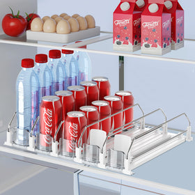 IBORING drink organizer fridge with 5-row capacity for tidy can storage.