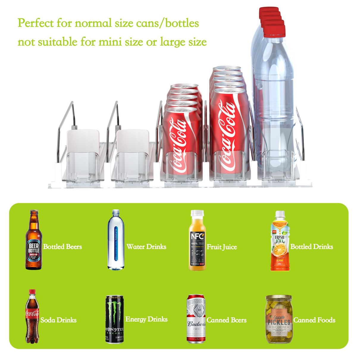 IBORING fridge organizer shows rust-resistant metal partitions for long-lasting durability.