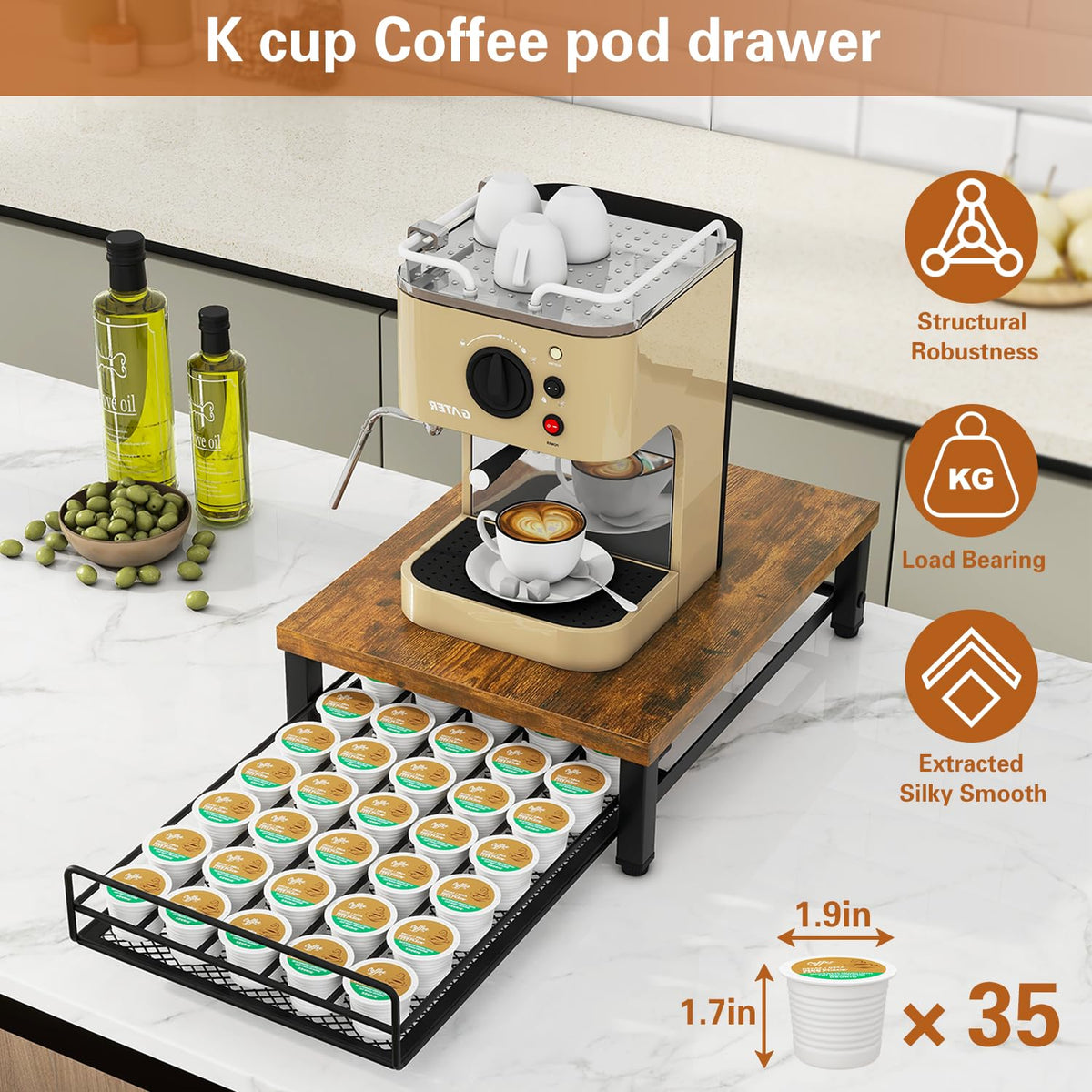 IBUYKE coffee maker sits on the large top surface for convenient setup