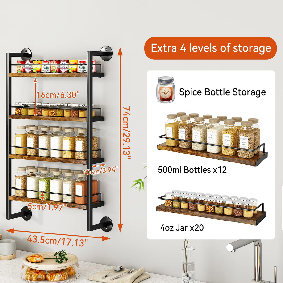 IBUYKE wall spice shelf organizes spices, tea bags, and small items.