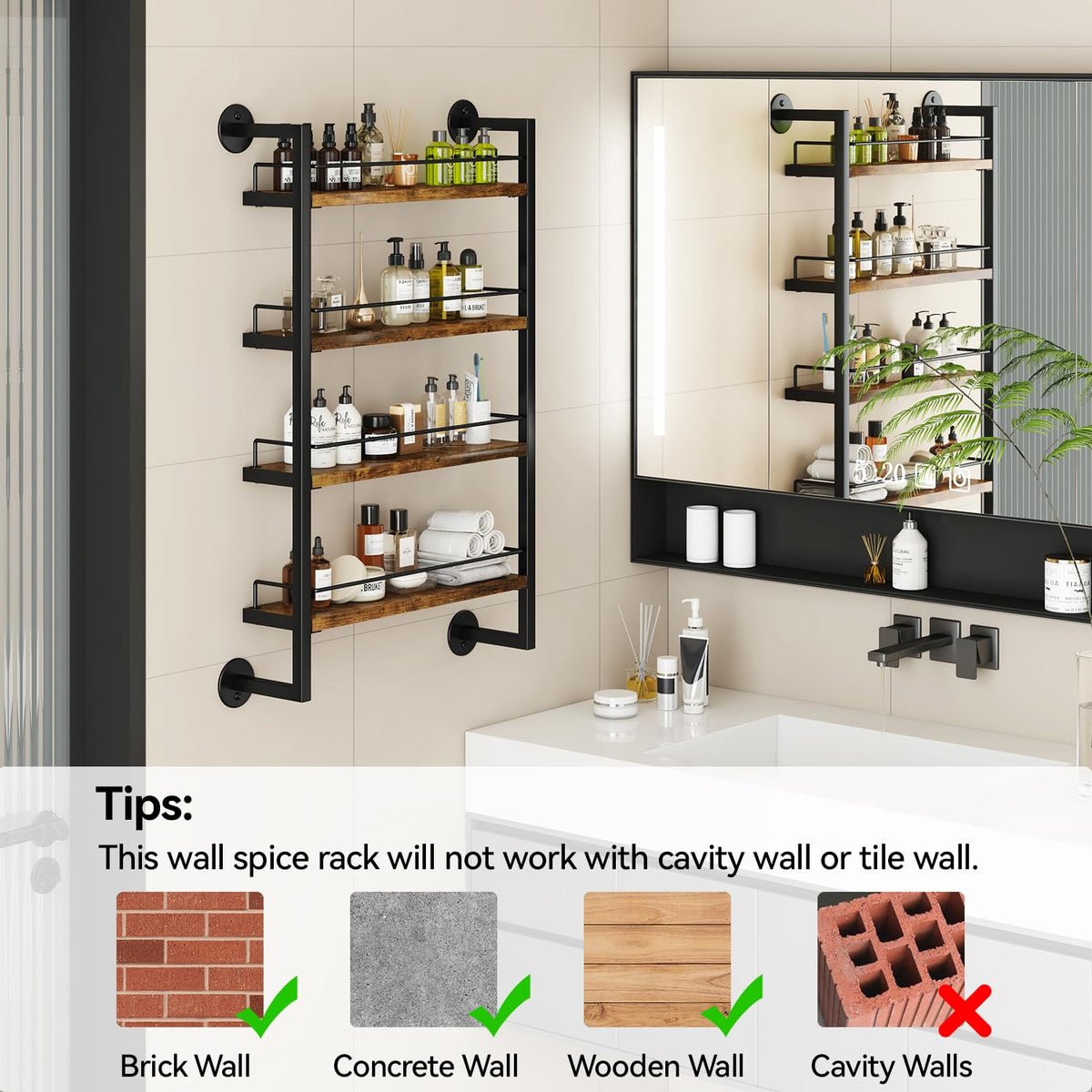 IBUYKE large-capacity spice rack holds up to 80 small jars.