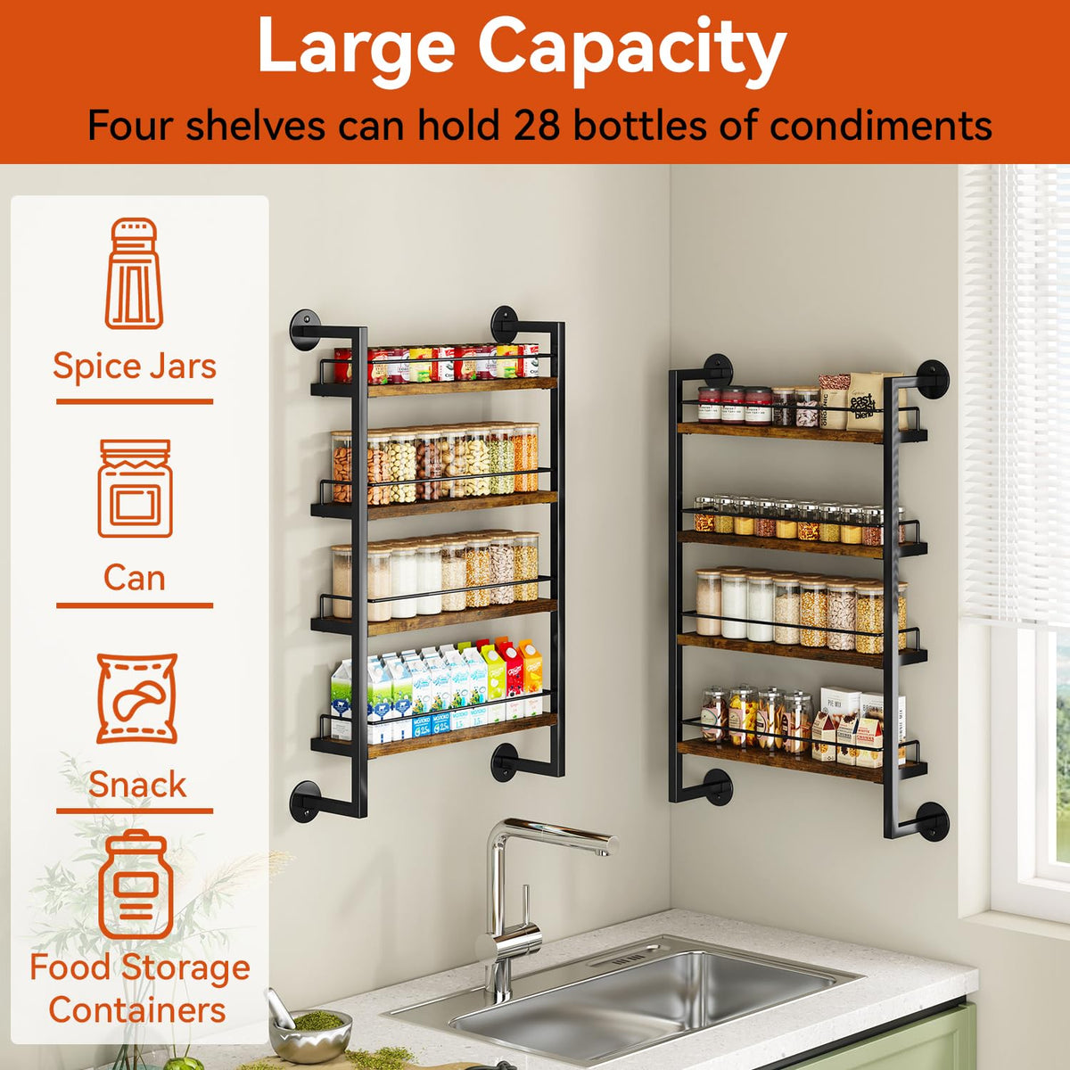 IBUYKE spice rack with side guards prevents spills while cooking.