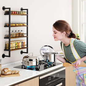 IBUYKE wooden spice organizer on wall adds vintage style and durability.