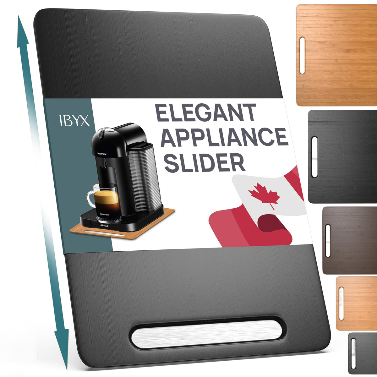 Ibyx Elegant Appliance Slider with coffee maker on tray for easy access.