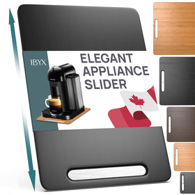 Ibyx Elegant Appliance Slider with coffee maker on tray for easy access.