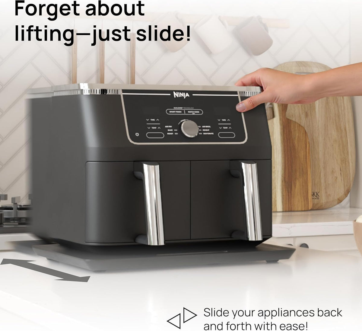 Ibyx Elegant Appliance Slider coffee maker on tray keeps counter tidy and accessible