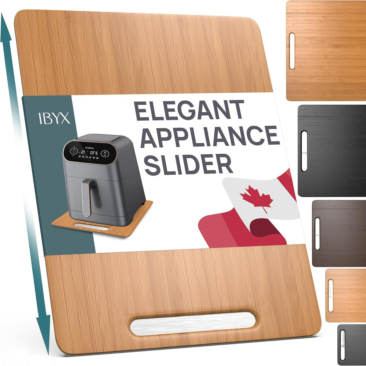 Ibyx Elegant Appliance Slider natural bamboo finish for a clutter-free countertop.