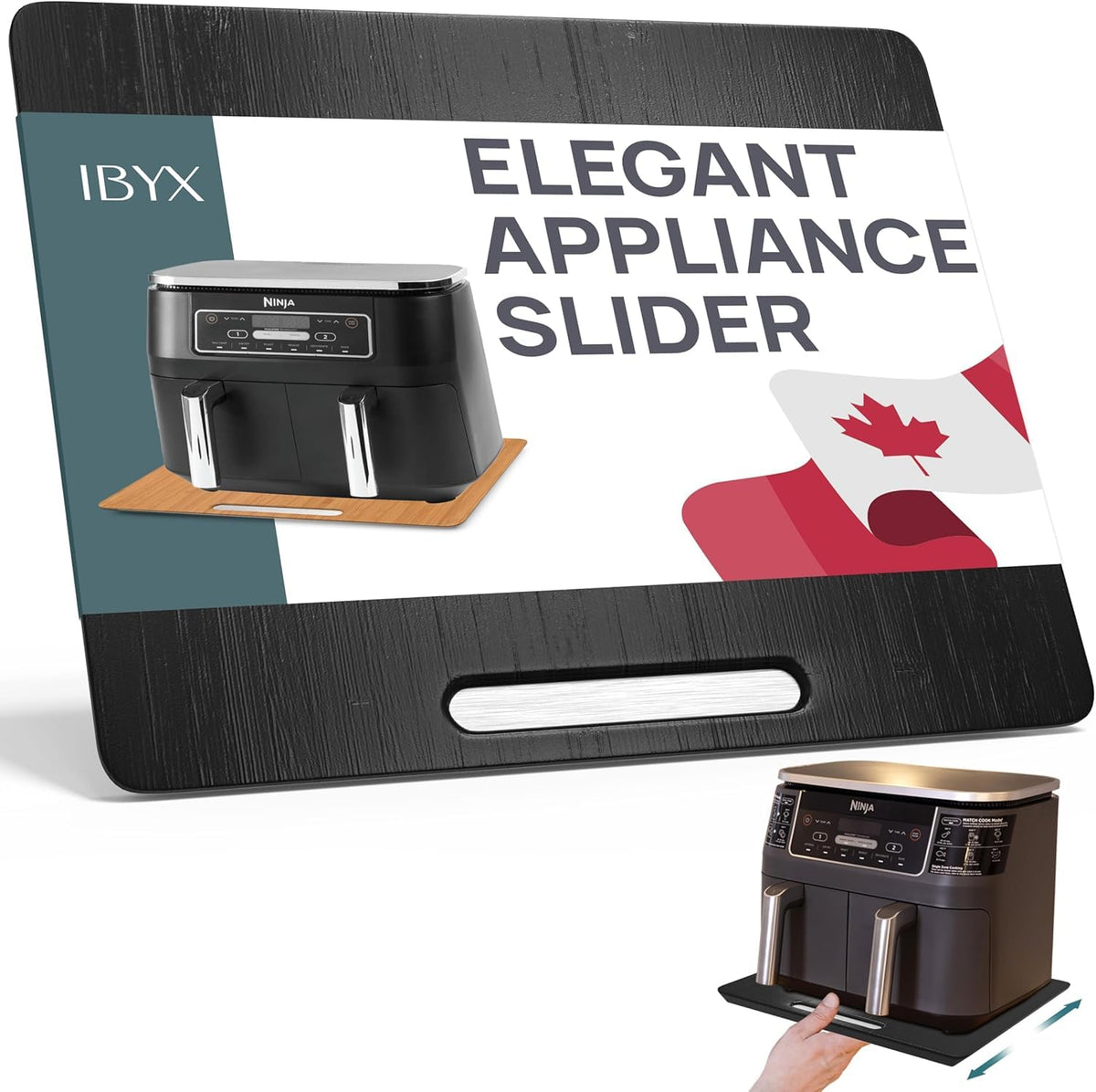 Ibyx Elegant Appliance Slider bamboo top view for easy counter organization