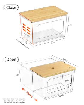 iCASA acrylic trash bag holder with bamboo lid highlights clear visibility and moisture resistance