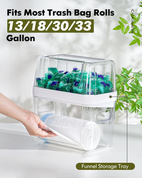 iCASA bottom cradle dispenses standard trash bags with every pull.