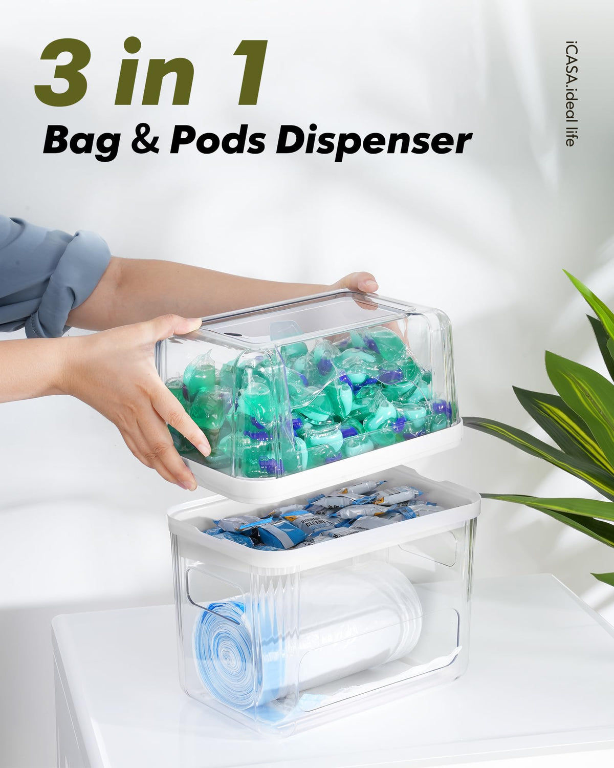 iCASA dishwasher pod organizer top tray keeps pods organized and accessible.