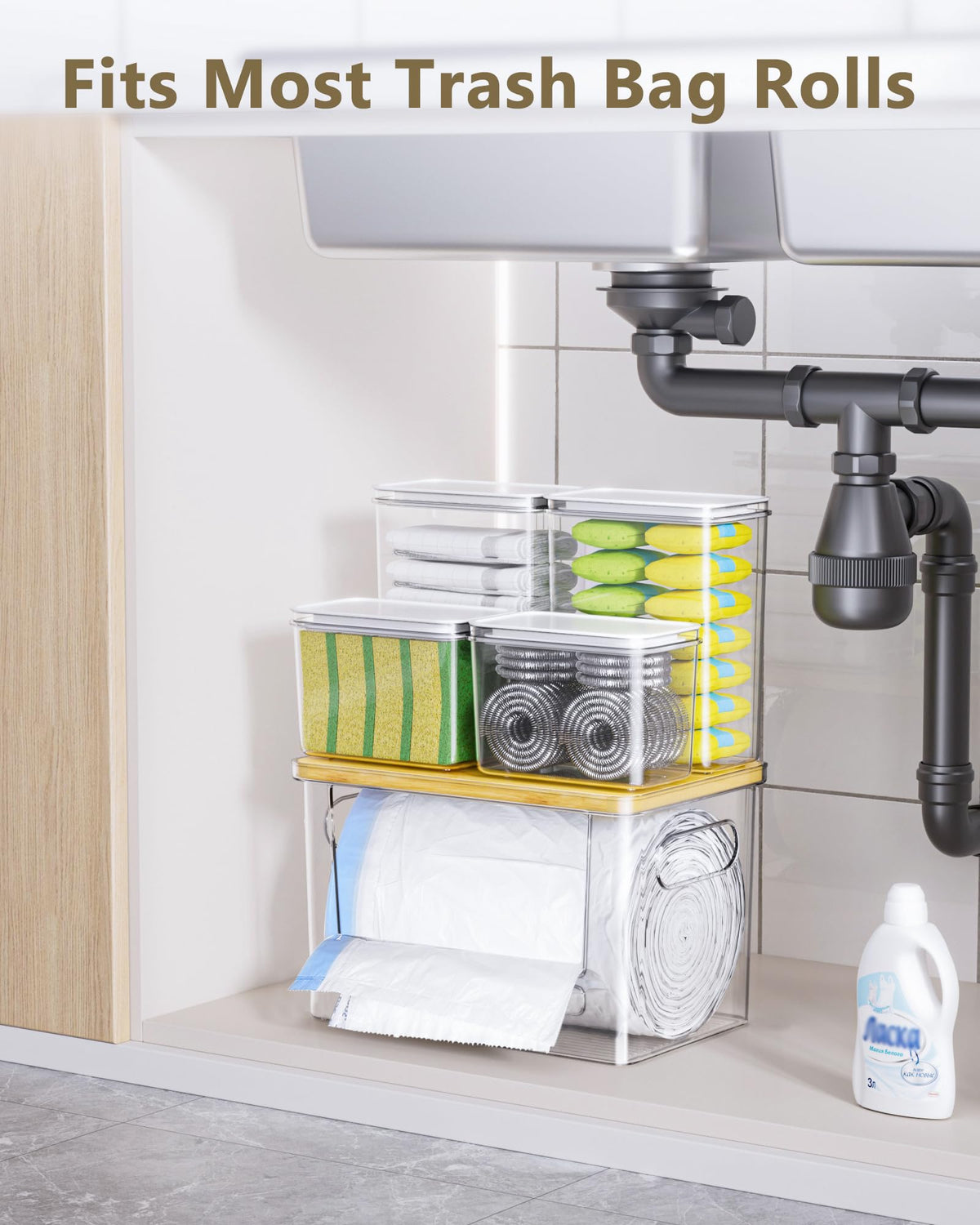 iCASA kitchen pantry organization under sink image highlights compact space-saving solution