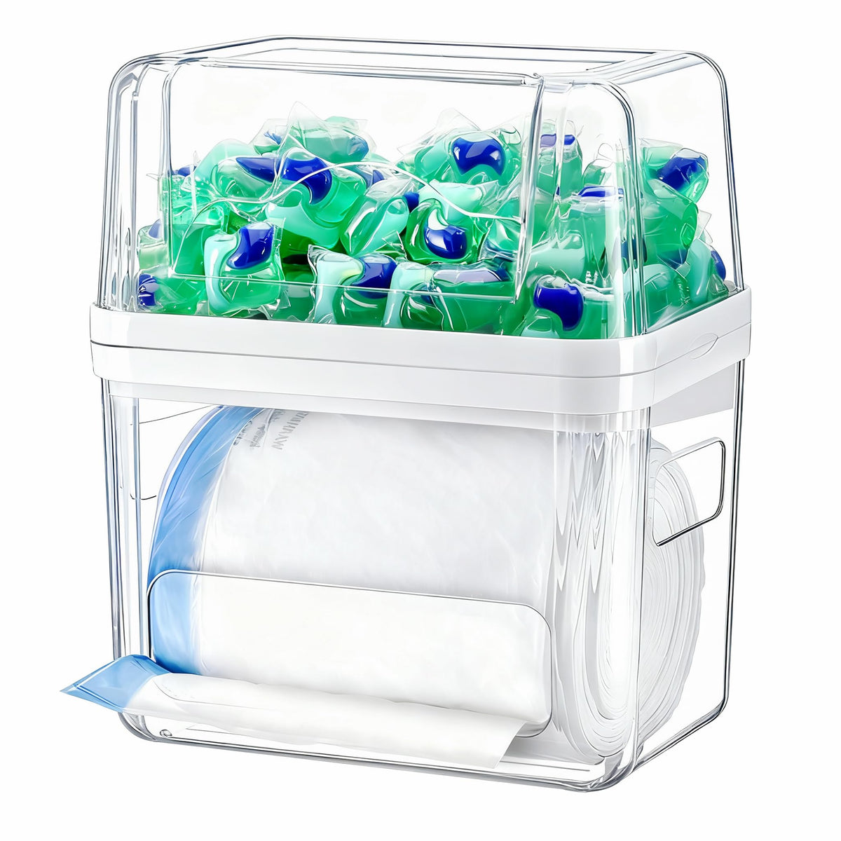 iCASA 3-in-1 trash bag dispenser with easy-access pod holder.