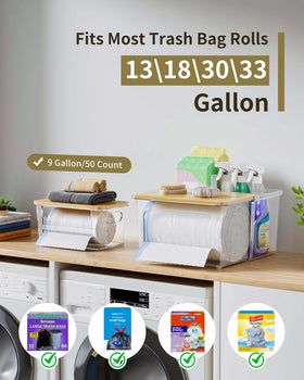 iCASA trash bag dispenser back open box keeping spray bottles organized and reachable.