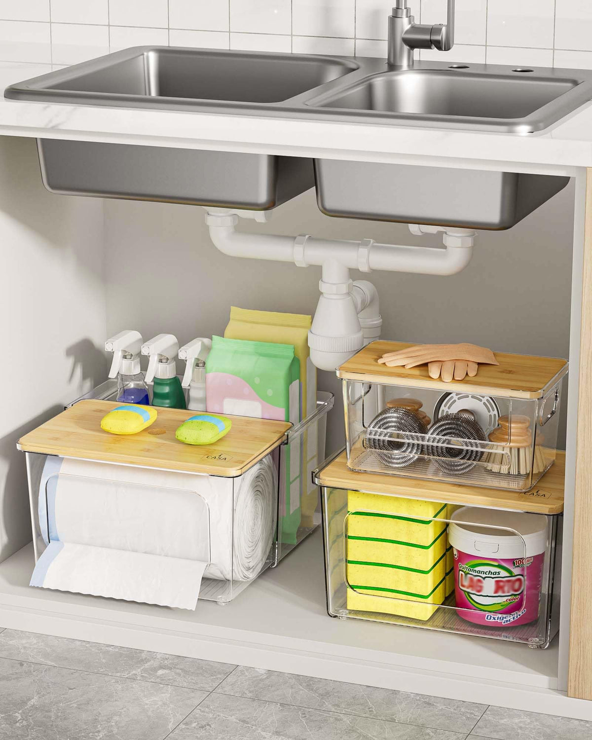 iCASA stackable unit designed to maximize under-sink storage space.