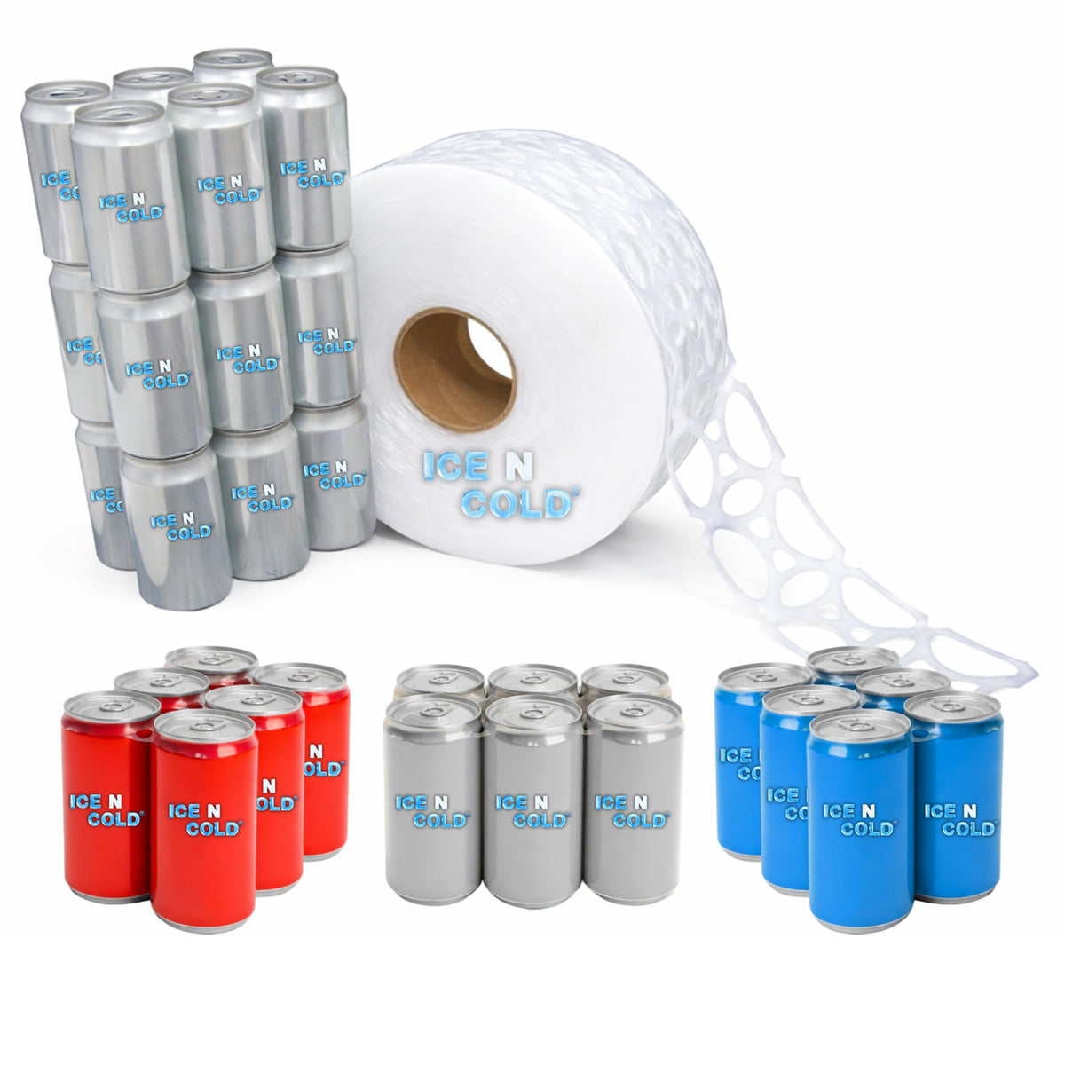 Ice N Cold 6pk can rolls perforations: snap apart packs quickly for separate displays.