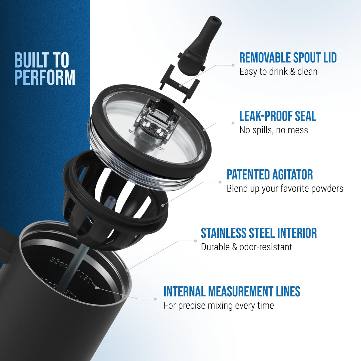 Ice Shaker insulated stainless steel body keeps drinks cooler longer.