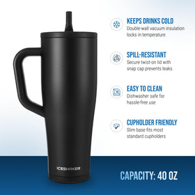 Ice Shaker leak-proof lid prevents spills during travel.