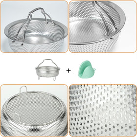 ICEICE steamer basket with handles and feet for safe removal from hot water