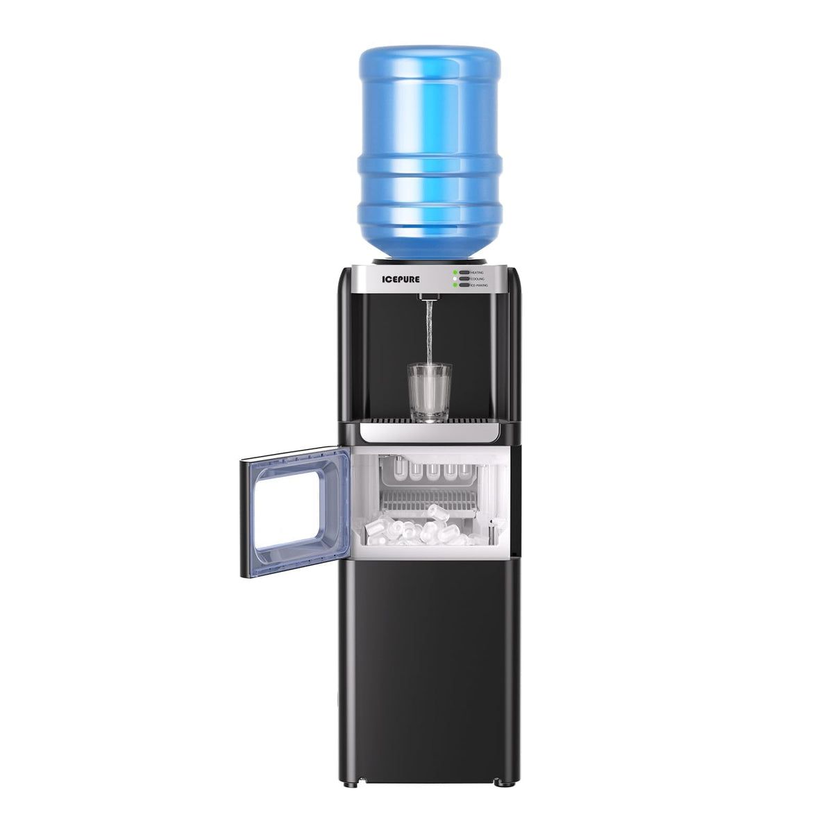 ICEPURE 3-in-1 dispenser front view with easily accessible hot and cold taps