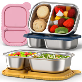 ICEROYCE 3-pack stainless steel snack containers with silicone lids keep snacks fresh on the go.