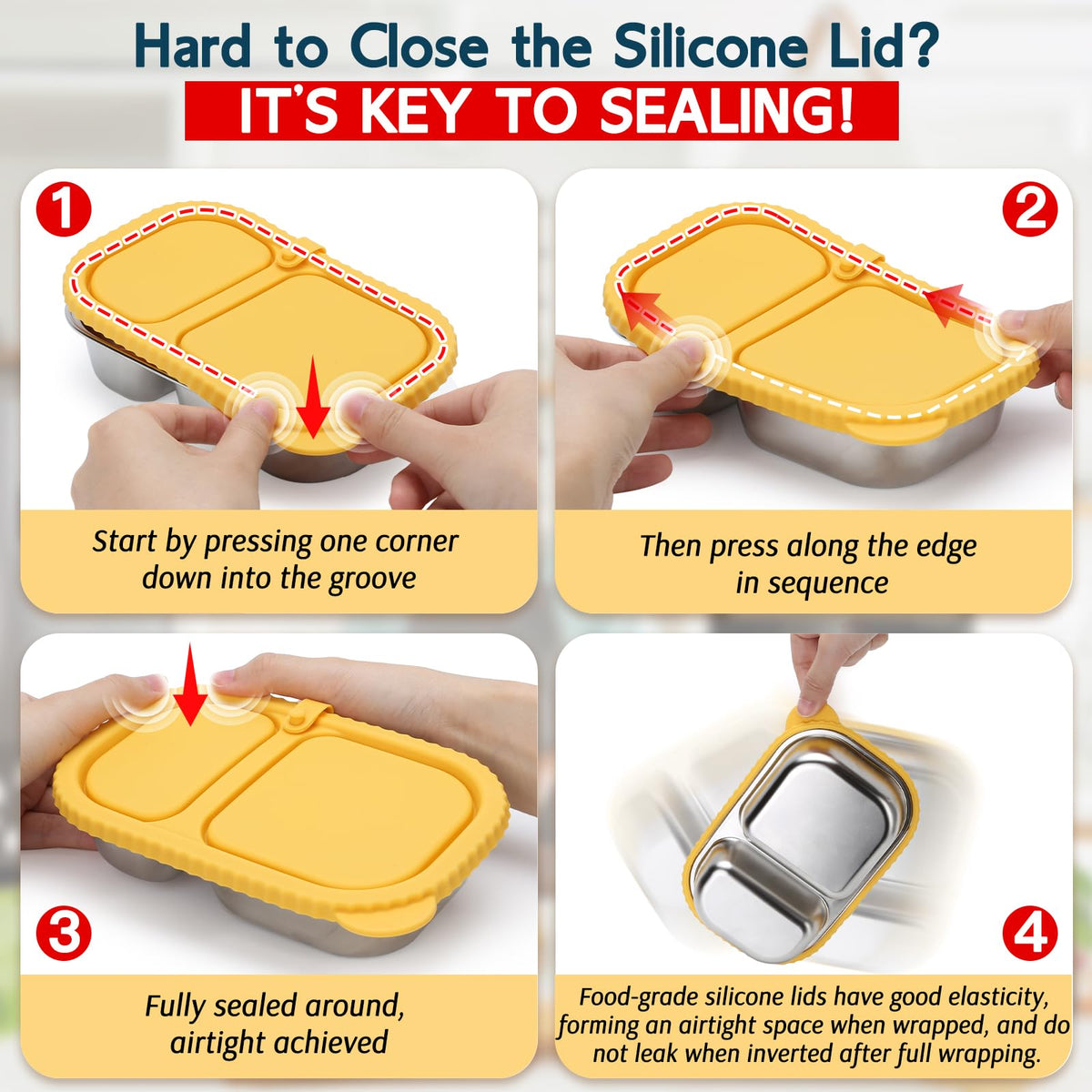 ICEROYCE leak-proof silicone lids create a secure seal for sauces and yogurt.