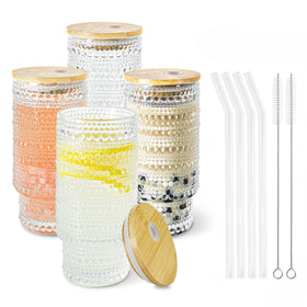 Icesip 16oz glass cup with bamboo lid ideal for refreshing beverages and gatherings.