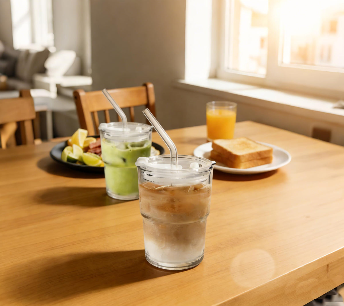 ICESIP clear thick-glass tumbler two-pack showcases durable design for hot and cold drinks.