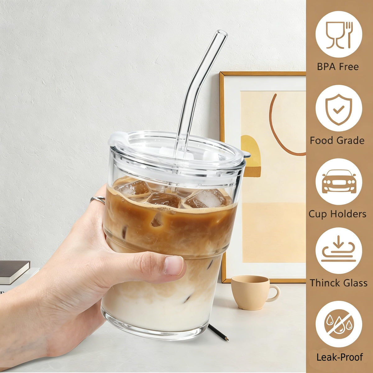 ICESIP glass straws and straw brush enable easy cleaning after beverages.