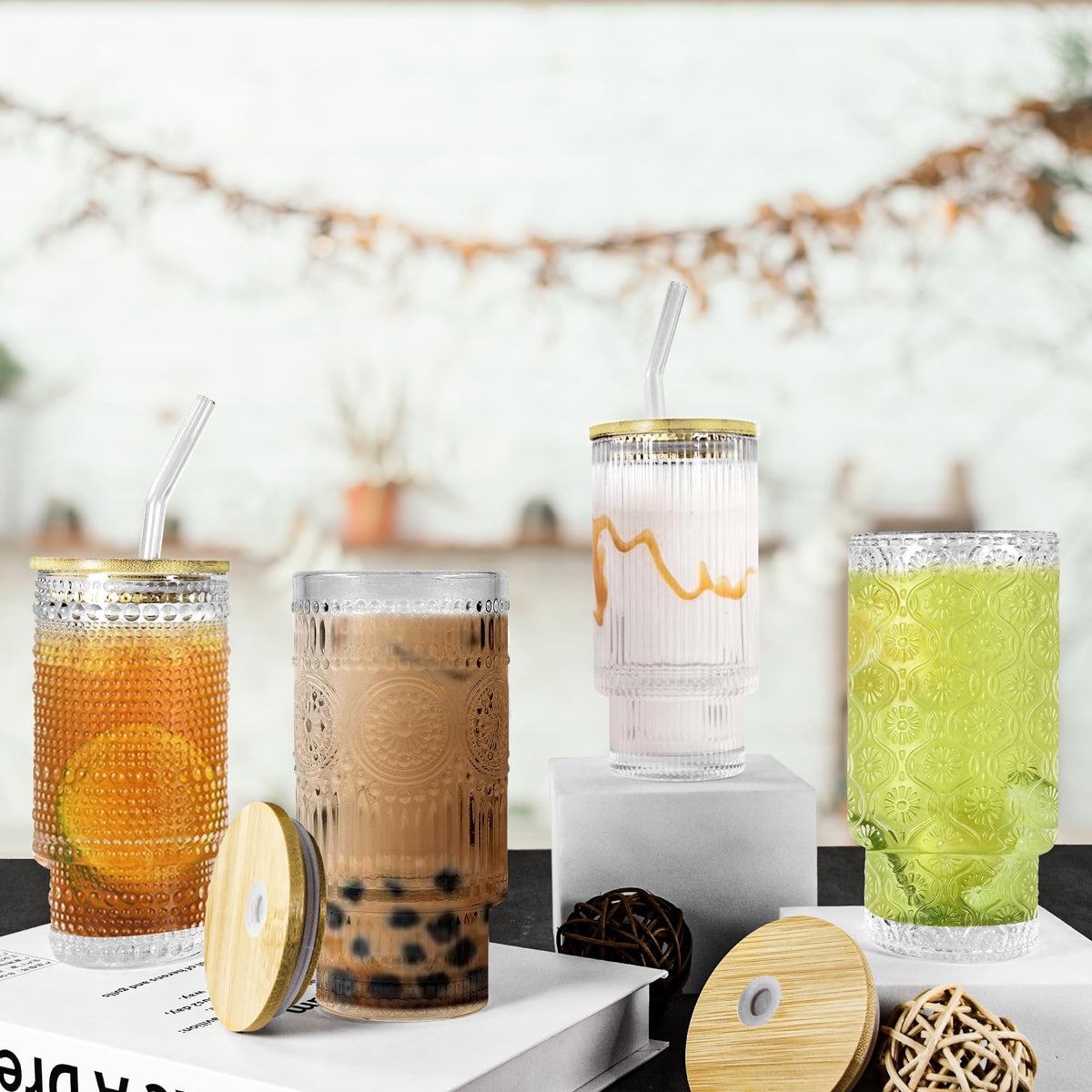 Icesip hobnail embossed glass tumbler adds vintage charm to every drink.