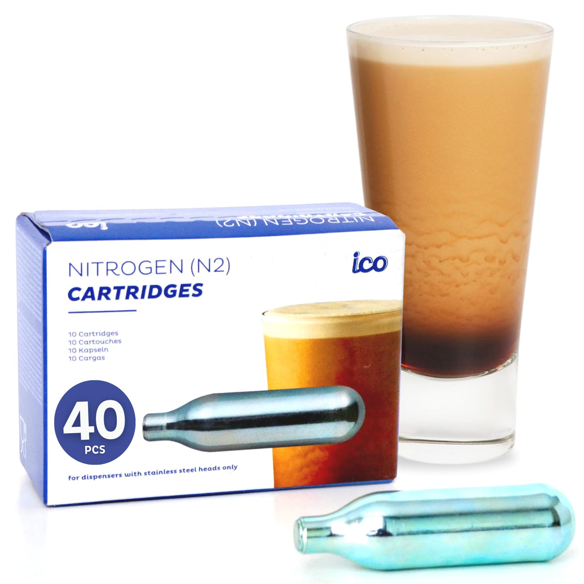 ICO nitro cartridges 40-pack in box for dairy-free nitro cold brew