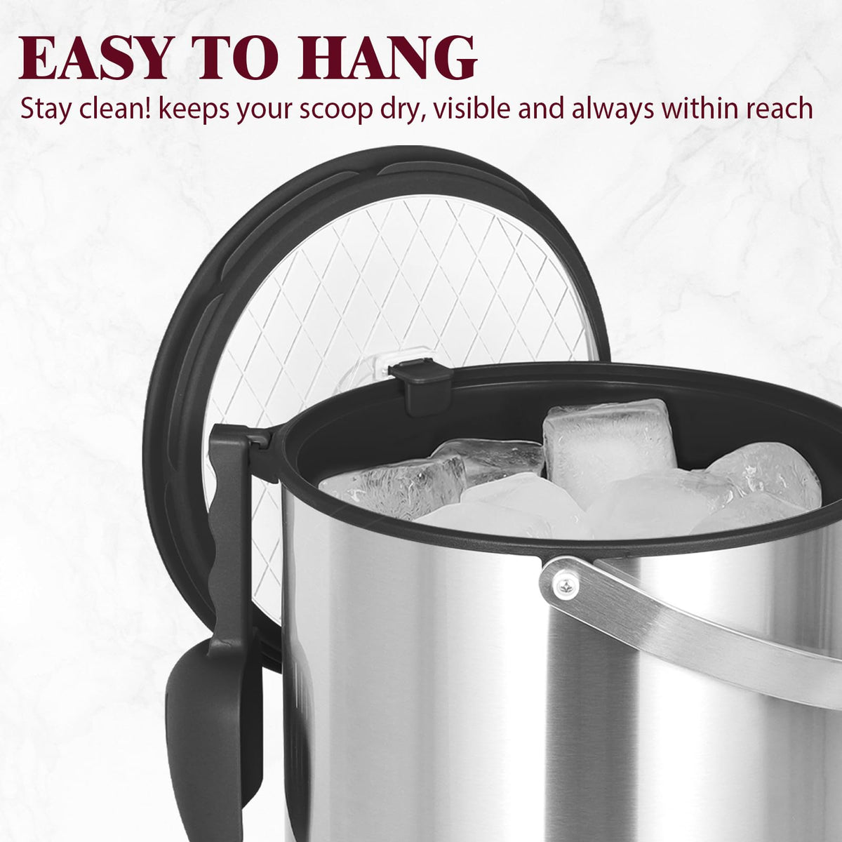 I·CODE ice bucket easy-clean surface resists stains for quick maintenance.