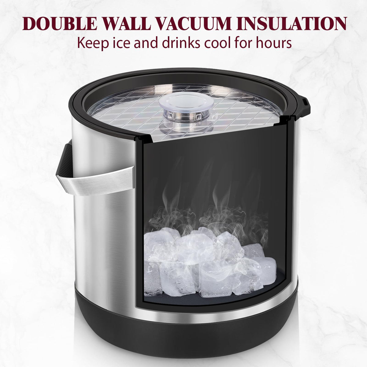 I·CODE ice bucket transparent lid lets you monitor ice level.