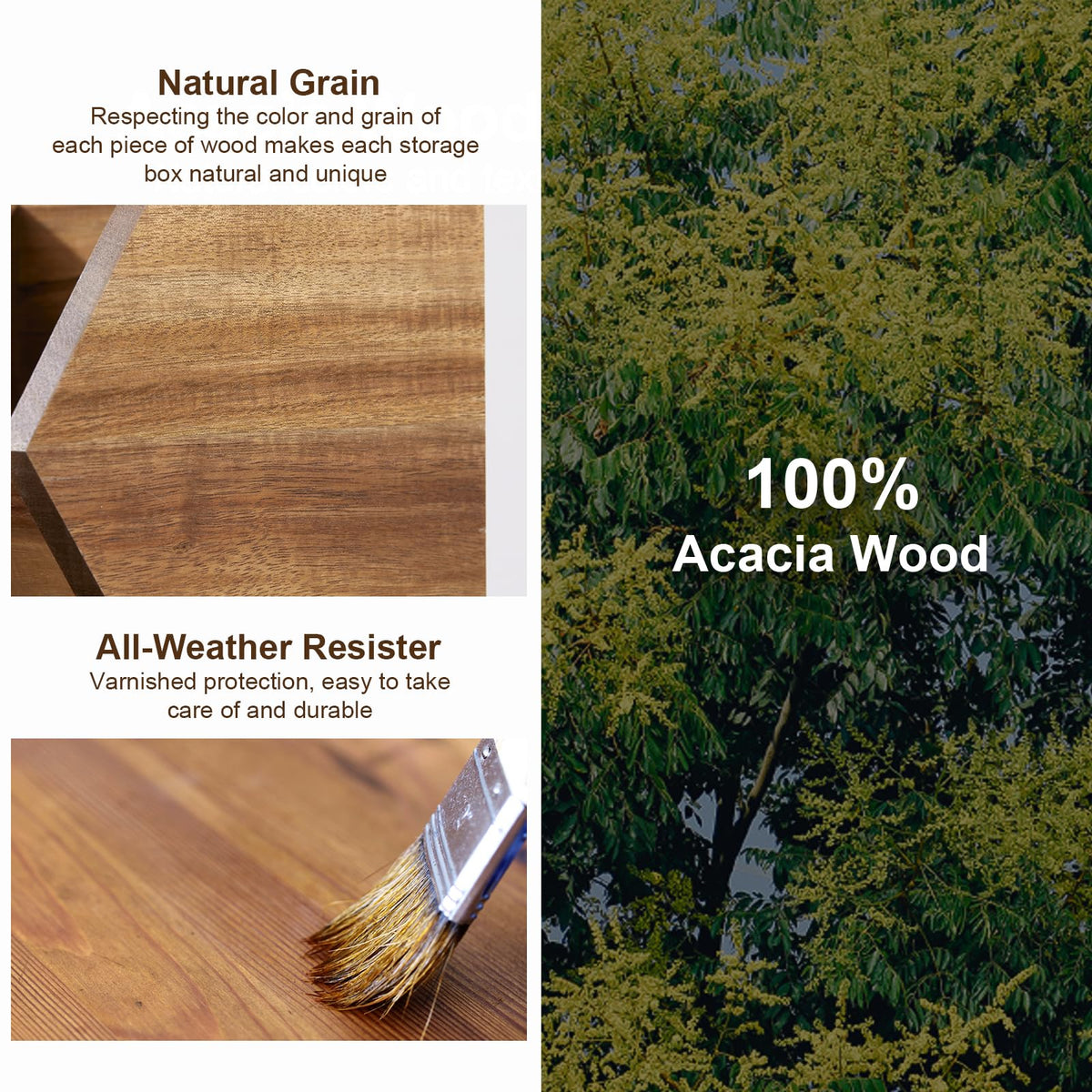 ICOHOT Acacia pantry bin with side handles for easy transport